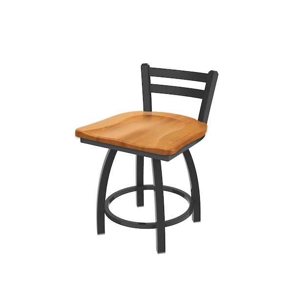 18" Low Back Swivel Vanity Stool, Pewter Finish, Med Maple Seat